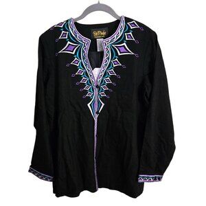 Bob Mackie NWT Art To Wear Embroidered Black Linen Blend Tunic Size S